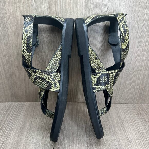 Vince Morris Strappy Flat Sandals 10M Snake Skin Ankle Strap Leather Green Black - Picture 8 of 14